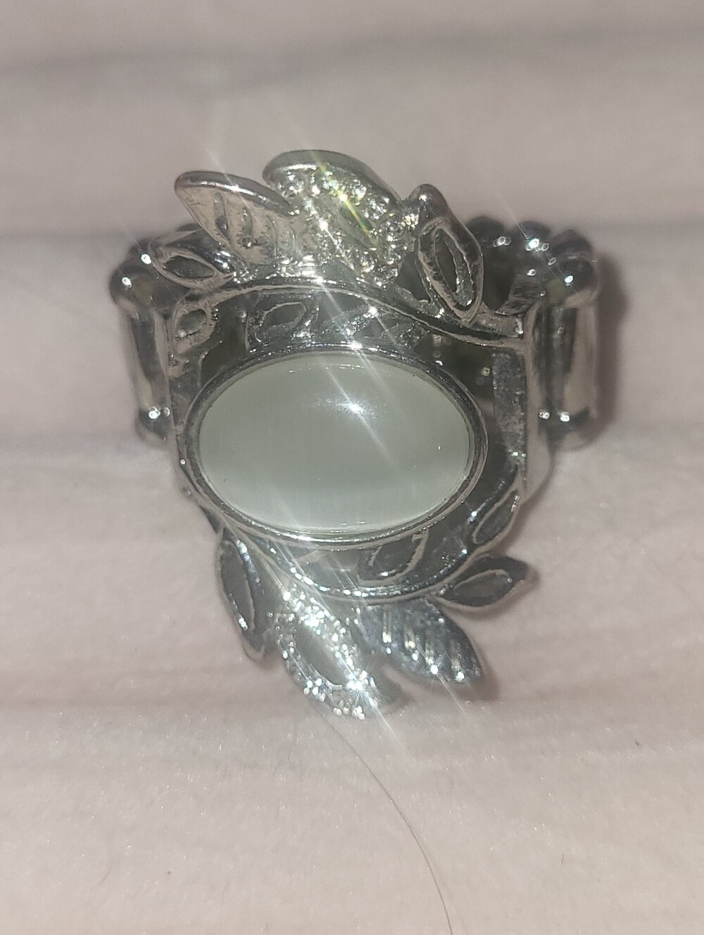 Paparazzi Accessories "Garden Dew" White Moonstone Stretchy Leaf Statement Ring